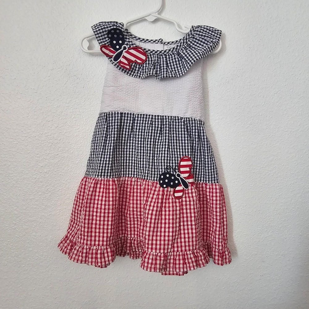 Emily Rose Red,‎ White, and Blue Seer Sucker Girls Tiered Dress Toddler Size 3T